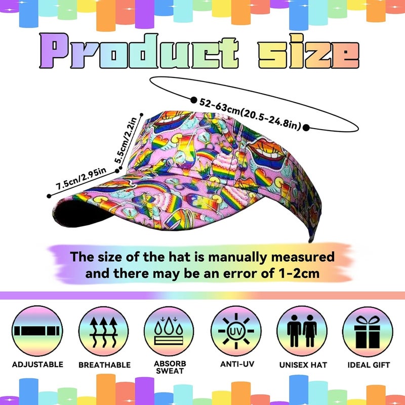 YYFD Rainbow Pride Sport Sun Visor Hat Adjustable LGBT Hats Summer Empty Cap Gay Visor Caps for Women Men - Image 2
